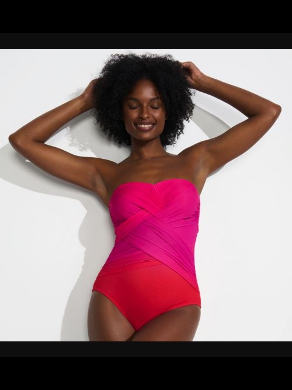 *NWT* Lands' End Strapless Pink and Red Ombre One-Piece Swimsuit
